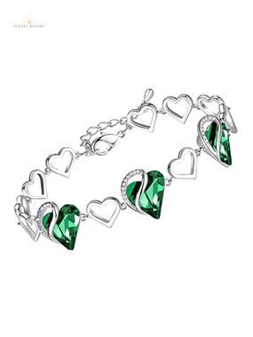 Birthstone Crystal Heart Infinity Bracelet Silver Tone Rhodium Plated Women
